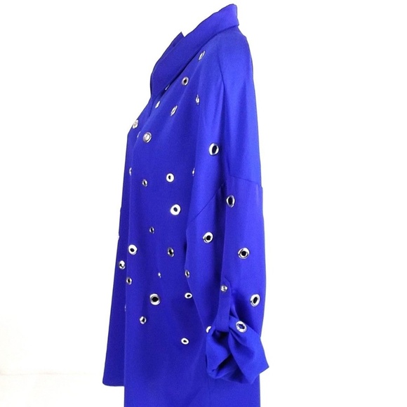 Alberto Makali Blue 3/4 Sleeve Grommet Embellished 2-Piece Tunic Top Set Women L - Picture 4 of 15